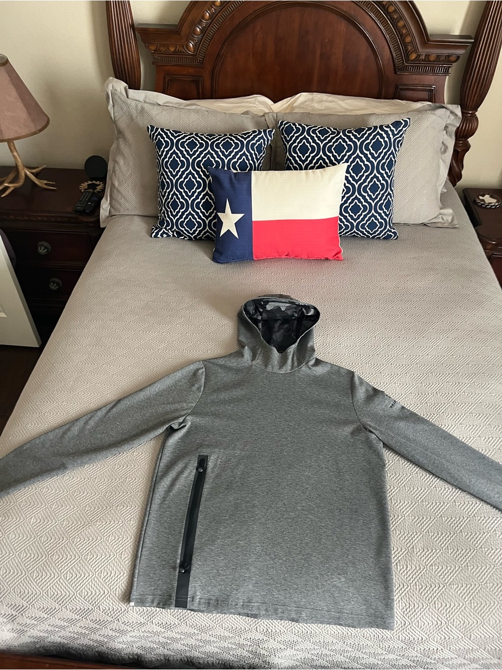 Greyson Men's Gray Hooded Performance Pullover with Camo Hood Lining